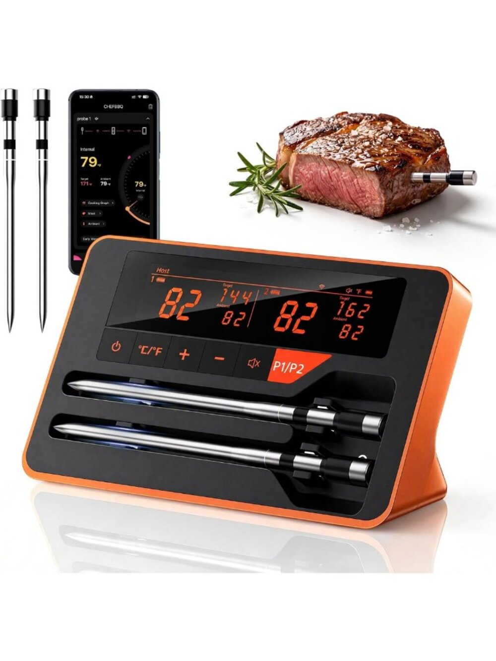 Wireless Bluetooth Meat Thermometer - Digital BBQ, Oven, Smoker & Grill Tool